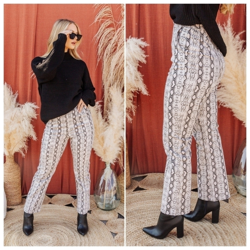 Blue Blush Snake Print High Rise Straight Leg Pants